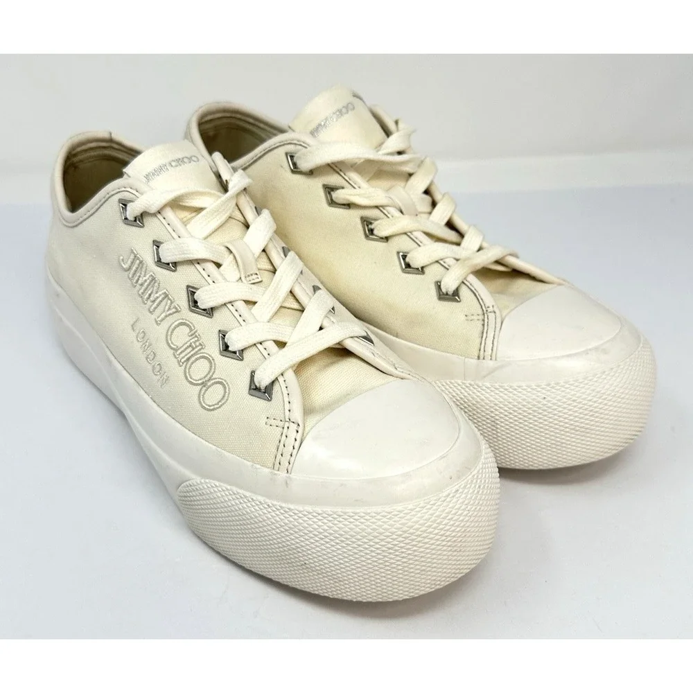 Jimmy Choo Palma Maxi Canvas Platform Sneakers Latte Size EU 38 (US 8)